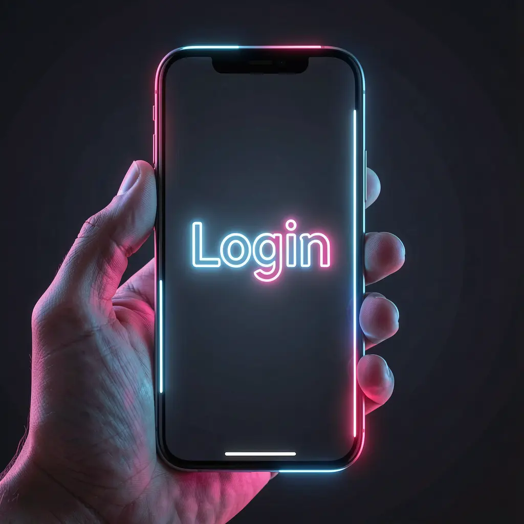 Close up of a smartphone with a bright login screen in a dark environment representing secure access to the 6NNN casino account in Bangladesh